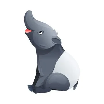 Cute Malayan Tapir Sitting as Asian Animal with White Patch and Short Nose Trunk Stock Illustration
