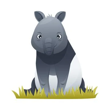 Cute Malayan Tapir Sitting in Grass as Asian Animal with White Patch and Short Stock Illustration