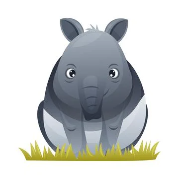 Cute Malayan Tapir Sitting in Grass as Asian Animal with White Patch and Short Stock Illustration