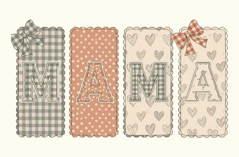 Cute mama cookies pastel patchwork hearts illustration Stock Illustration