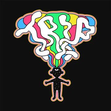 Cute man with open third eye. Trip quote. Vector hand drawn line cartoon Illustrazione stock