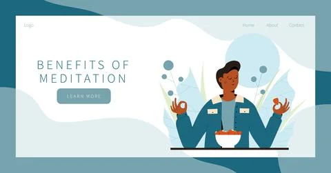 Cute man practicing mindful eating exercise in nature and leaves. Concept ill Stock Illustration