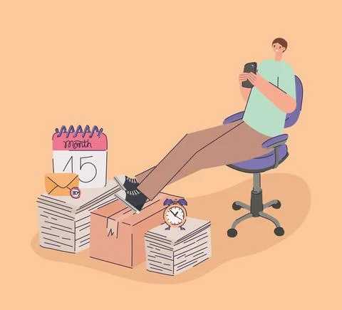 Cute man procrastinating Stock Illustration