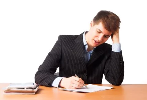 Cute man writing document Stock Photos