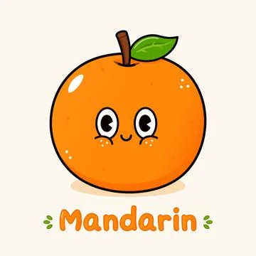 Cute Mandarin Orange Character Label Stock Illustration