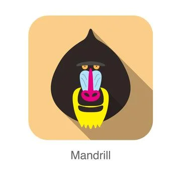 Cute mandrill baboon face flat icon design, vector illustration Stock Illustration