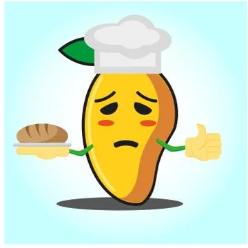 Cute mango baker cartoon face character with hat and bread image design Stock Illustration