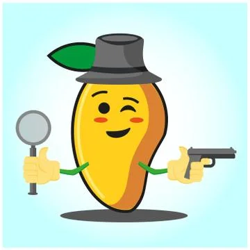 Cute mango detective face cartoon character image design Stock Illustration