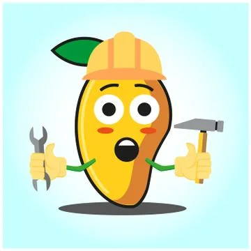 Cute mango engineer cartoon face character funny image design Stock Illustration