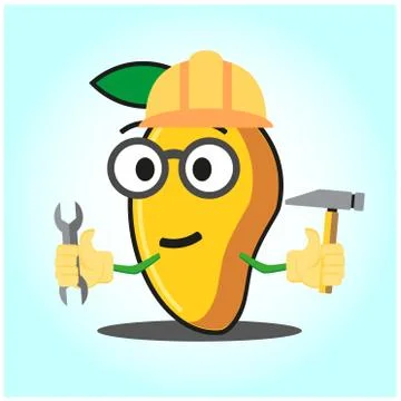 Cute mango engineer cartoon face character funny image design Stock Illustration