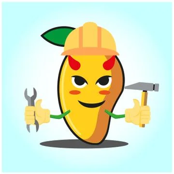 Cute mango engineer cartoon face character funny image design Stock Illustration