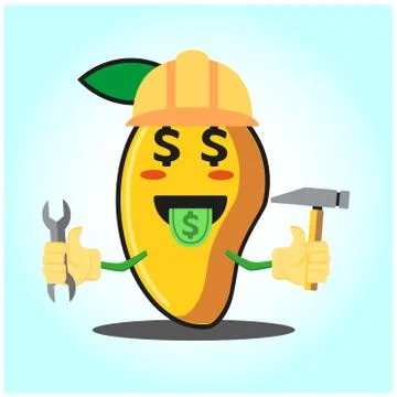 Cute mango engineer cartoon face character funny image design Stock Illustration