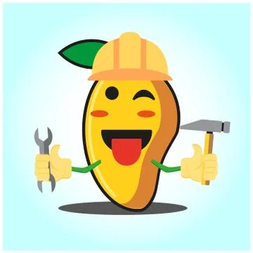 Cute mango engineer cartoon face character funny image design Stock Illustration