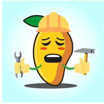 Cute mango engineer cartoon face character funny image design Stock Illustration