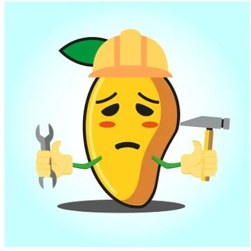 Cute mango engineer cartoon face character funny image design Stock Illustration