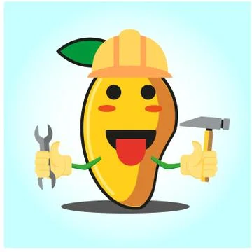 Cute mango engineer cartoon face character funny image design Stock Illustration