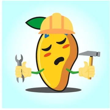 Cute mango engineer cartoon face character funny image design Stock Illustration