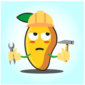 Cute mango engineer cartoon face character funny image design Stock Illustration