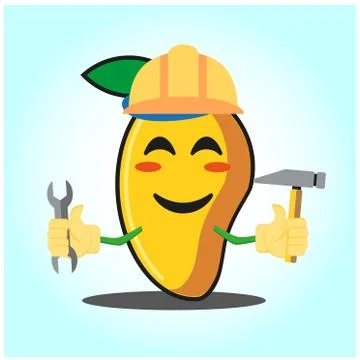 Cute mango engineer cartoon face character funny image design Stock Illustration