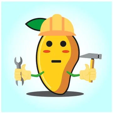 Cute mango engineer cartoon face character funny image design Stock Illustration