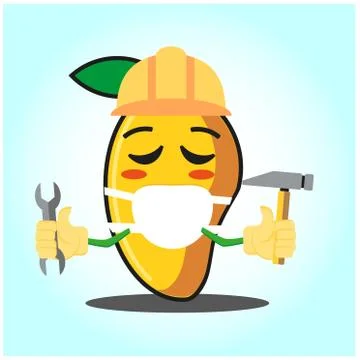 Cute mango engineer cartoon face character funny image design Stock Illustration