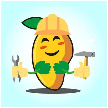 Cute mango engineer cartoon face character funny image design Stock Illustration