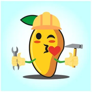 Cute mango engineer cartoon face character funny image design Illustrazione stock