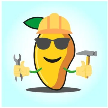 Cute mango engineer cartoon face character funny image design Stock Illustration
