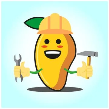 Cute mango engineer cartoon face character funny image design Stock Illustration