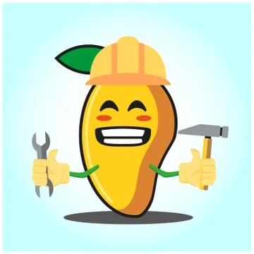 Cute mango engineer cartoon face character funny image design Stock Illustration