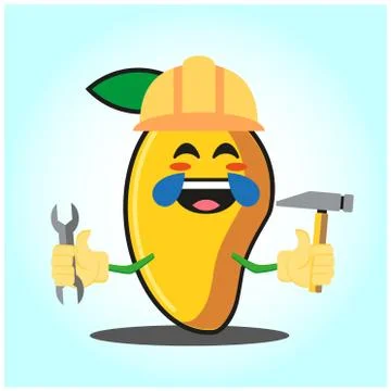 Cute mango engineer cartoon face character funny image design Stock Illustration