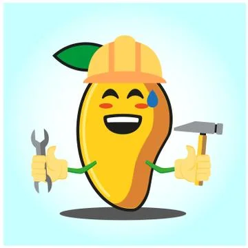 Cute mango engineer cartoon face character funny image design Stock Illustration