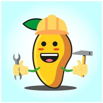 Cute mango engineer cartoon face character funny image design Stock Illustration