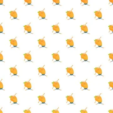 Cute mango fruit characters exercising repeating pattern Stock Illustration