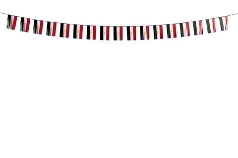 Cute many Egypt flags or banners hangs on rope isolated on white Stock Illustration