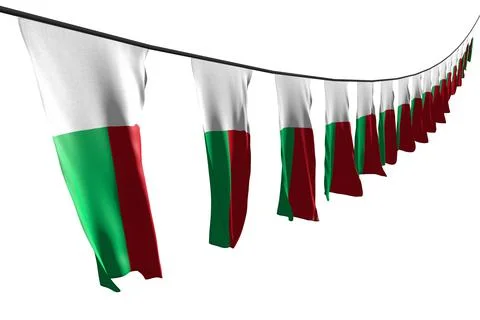 Cute many Madagascar flags or banners hanging diagonal with perspective view Stock-Illustration