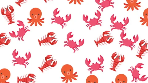 Cute marine life seamless pattern with crabs, octopuses, and lobsters. 動画素材 337440162