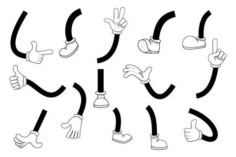 Cute mascot comic hands legs set isolated Stock Illustration