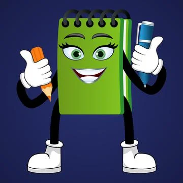 Cute mascot notepad character standing and holding Stock Illustration