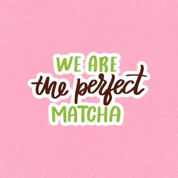 Cute matcha cup and macaron illustration with text Stock Illustration