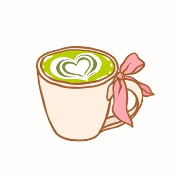 Cute Matcha Latte Cup with Pink Bow Stock Illustration