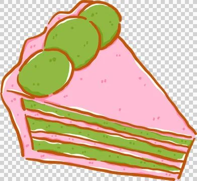 Cute Matcha Strawberry Layer Cake Slice Doodle Hand Drawn Illustration