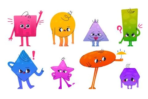 Cute math figures, geometric shapes characters Stock Illustration