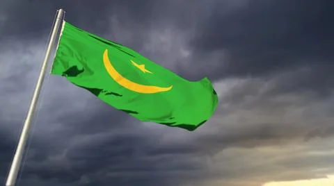 Cute Mauritania flag on massive dark clouds backdrop - abstract 3D rendering Stockillustratie