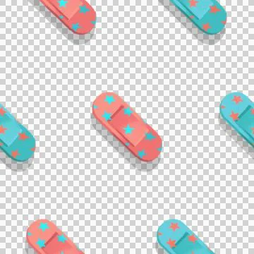 Cute medical plaster patch seamless illustration with transparent background Stock Illustration