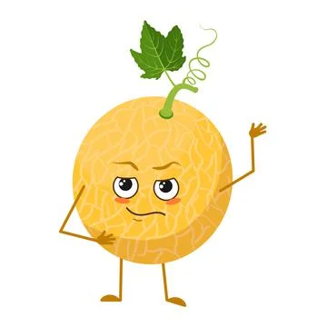 Cute melon character with emotions, face, arms and legs. The funny or proud Illustrazione stock