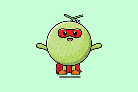 Cute Melon superhero character flying illustration 스톡 일러스트