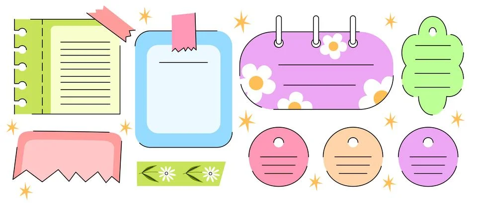 Cute memo note frames set isolated on white Stock Illustration