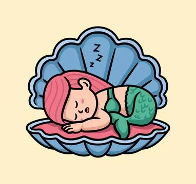 Cute mermaid sleeping inside a seashell illustration Stock Illustration