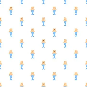 Cute mermaids kittens repeating seamless pattern background Stock Illustration